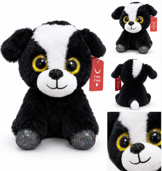 Imagen de Peluche Perrito Blanco y Negro con Ojos Brillantes