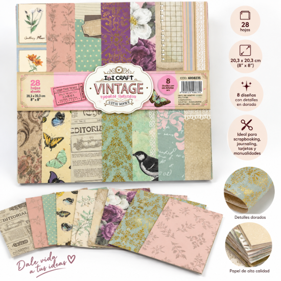 Imagen de Block de Papeles Vintage para Scrapbooking – 28 Diseños IBICRAFT