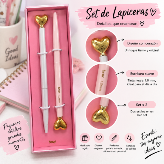 Imagen de Set de Lapiceras Corazón Dorado x2