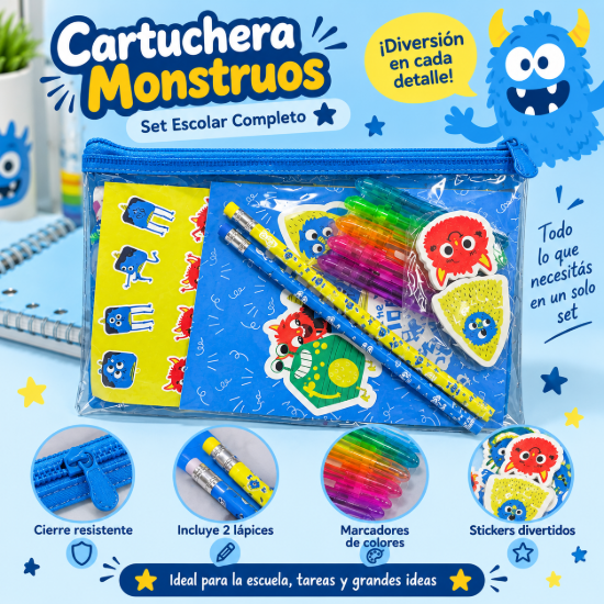 Imagen de Set Escolar con Cartuchera – Modelos Perritos y Monstruos